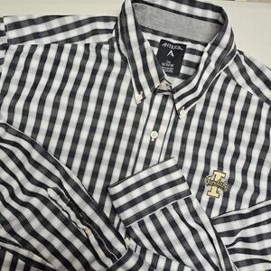 Antigua Mens 2XL‎ Black White Gingham Button Down Shirt Vandal Logo Long Sleeve